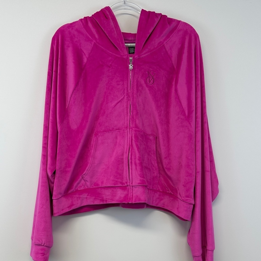 Victoria's Secret Pink Fuchsia Velour Zip Hoodie Y2K Lounge XXL